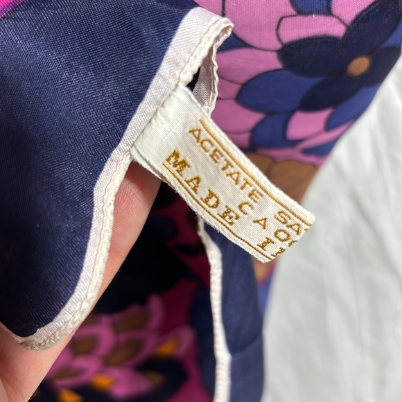 Vintage Italian Acetate Satin floral print scarf - Picture 10 of 17